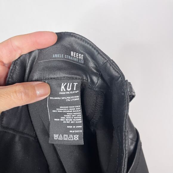 Kut From The Kloth 00 Black Reese Coated Ankle Straight Leg Pant Zip Ankles - Picture 10 of 13